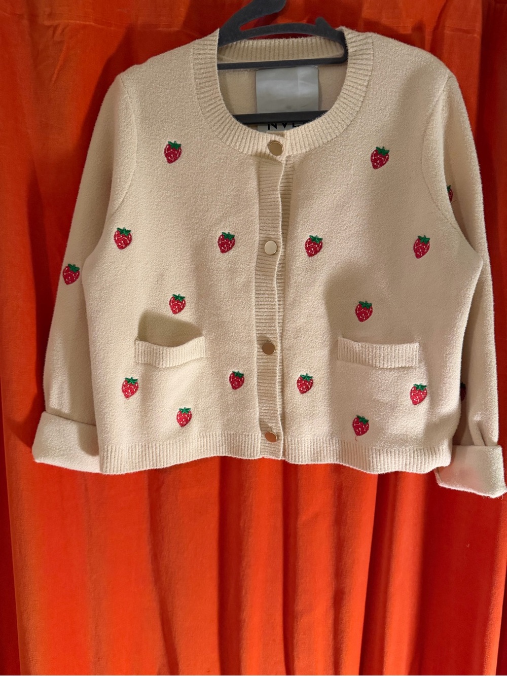 Anthropology NVLT Cream Cardigan with Red Strawberry Embroidery NWOT - Picture 7 of 8